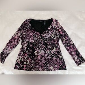 Liz Claiborne Axcess Pink, Gray & Black Lined LS Top Blouse, Size XL, Orig Owner